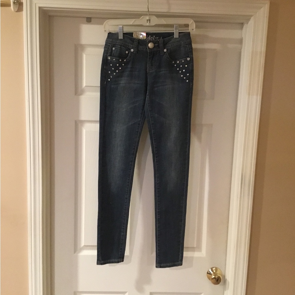 L.A. idol Juniors Med Blue Studded Skinny Jeans